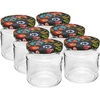 212 ml űrtartalmú befőttesüveg, színes ø 66-os kupakokkal. ['befőttesüveg', ' nagy befőttesüveg', ' kis befőttesüveg', ' fűszertartó üveg', ' üvegcse']