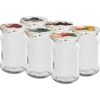 300 ml-es befőttesüvegek színes csavaros tetőkkel, fi 66 – 6 db ['befőttesüvegek', ' 300 ml-es befőttesüvegek', ' befőttesüveg-készlet', ' üvegek befőzéshez', ' színes csavaros tetős befőttesüvegek', ' színes csavaros tetők', ' kompótokhoz', ' dzsemekhez']