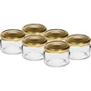 Alacsony, 200 ml-es befőttesüveg - arany színű kupakkal fi 82/6, 6 db ['alacsony befőttesüveg', ' üveg befőttesüveg', ' 200 ml-es befőttesüveg', ' twist-off kupak', ' befőttesüveg lekvárokhoz', ' tárolóedény', ' házi készítésű tartósítmányok', ' befőttesüveg heringhez', ' befőttesüveg salátához', ' desszertes üveg']