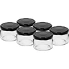 Alacsony 200 ml-es befőttesüveg - fekete fi 82/6 csavaros kupakkal, 6 db ['alacsony befőttesüveg', ' tárolóüveg', ' 200 ml-es befőttesüveg', ' twist-off kupak', ' lekvárhoz való üveg', ' tárolóedény', ' házi befőttek', ' heringhez való üveg', ' salátás üveg', ' desszertes üveg']