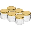 Alacsony 330 ml-es befőttesüveg - aranyszínű kupakkal, Ø 82/6, 6 db ['alacsony befőttesüveg', ' üveg befőttesüveg', ' 330 ml-es befőttesüveg', ' Twist-off kupak', ' befőttesüveg lekvárokhoz', ' tárolóedény', ' házi tartósítmányok', ' befőttesüveg heringhez', ' befőttesüveg salátához', ' befőttesüveg desszertekhez']