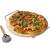 Pizzakő fogantyúval és pizzavágóval, kordieritből, kerek, 33 cm átmérőjű - 4 