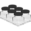 Twist-off üveg 120 ml - Négy sarok fi 53, fekete kupakkal, 6 db ['befőttes üvegek', ' 120 ml-es üvegek', ' twist-off kupakos üvegek', ' click kupakos üvegek', ' befőttesüveg-készlet', ' befőttekhez való üvegek', ' színes kupakos üvegek', ' színes kupakok', ' lekvárhoz való üvegek', ' fűszertartó üvegek', ' üveg', ' kupakkal ellátott üveg']