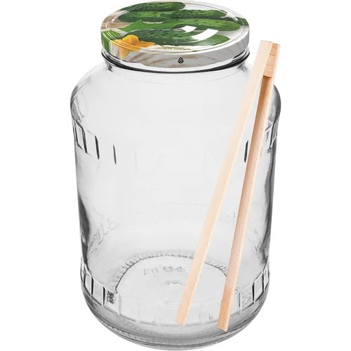 1,5 l-es befőttesüveg, fi 82/6, színes csavaros tetővel + csipesz