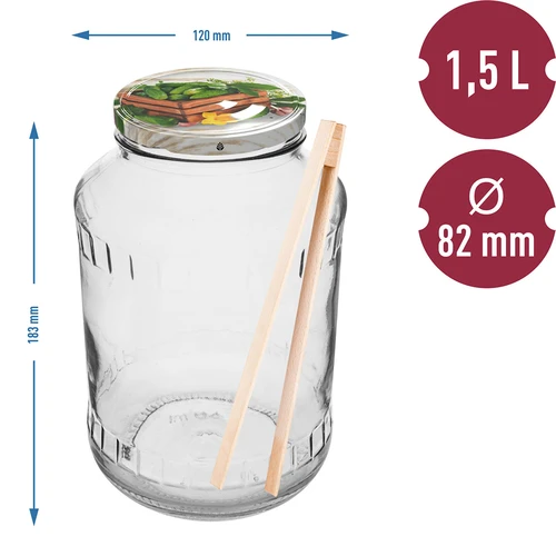 1,5 l-es befőttesüveg, fi 82/6, színes csavaros tetővel + csipesz - 2