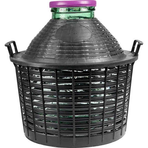 20 L-es széles szájú boros ballon műanyag kosárban