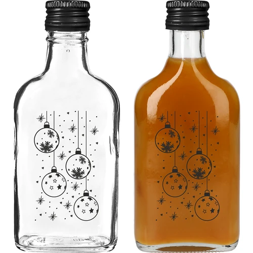 Lapos üvegpalack 200 ml, csavaros kupakkal, „Gömbdíszek” mintával, 1 db - 2