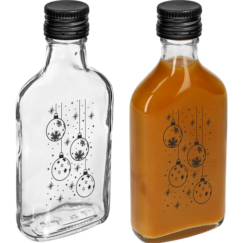 Lapos üvegpalack 200 ml, csavaros kupakkal, „Gömbdíszek” mintával, 1 db - 3