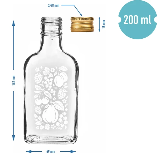 200 ml-es laposüveg csavaros kupakkal, „Gyümölcsök” nyomattal (2. minta) - 4