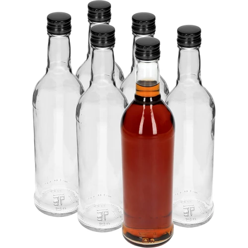 500 ml-es Karcsú üveg, fekete csavaros kupakkal, vodkához, 6 db. - 2