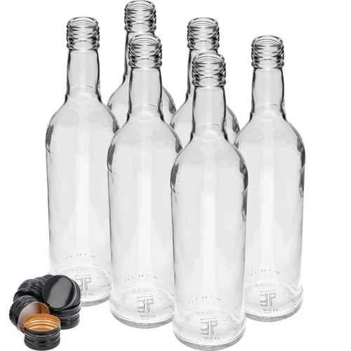 500 ml-es Karcsú üveg, fekete csavaros kupakkal, vodkához, 6 db. - 3