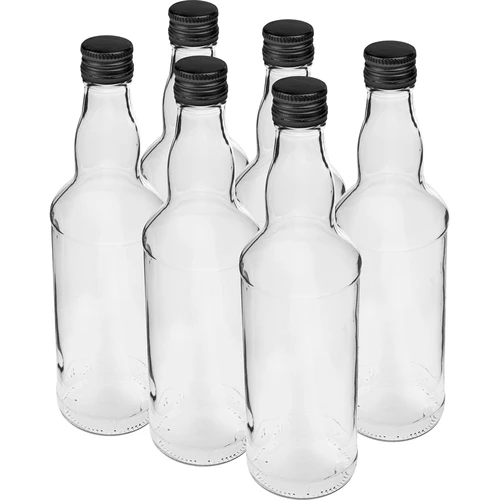 500 ml-es vodkás üveg, fekete kupakkal, 6 db