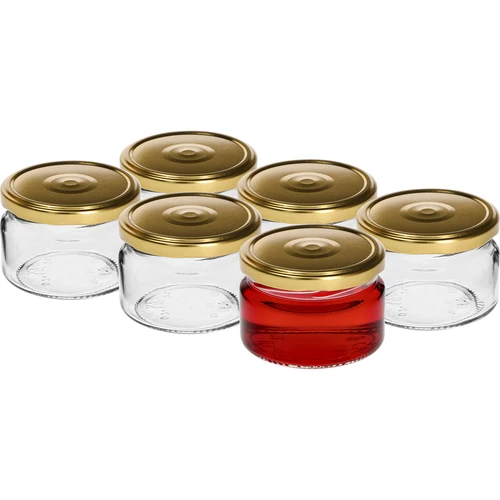 Alacsony, 200 ml-es befőttesüveg - arany színű kupakkal fi 82/6, 6 db - 2