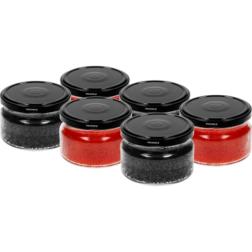 Alacsony 200 ml-es befőttesüveg - fekete fi 82/6 csavaros kupakkal, 6 db - 3
