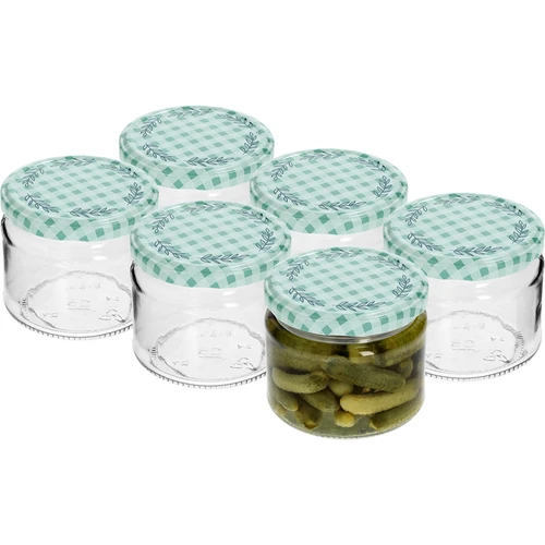 Alacsony, 330 ml-es befőttes üveg – színes TO 82/6 csavaros kupakkal, 6 db - 2