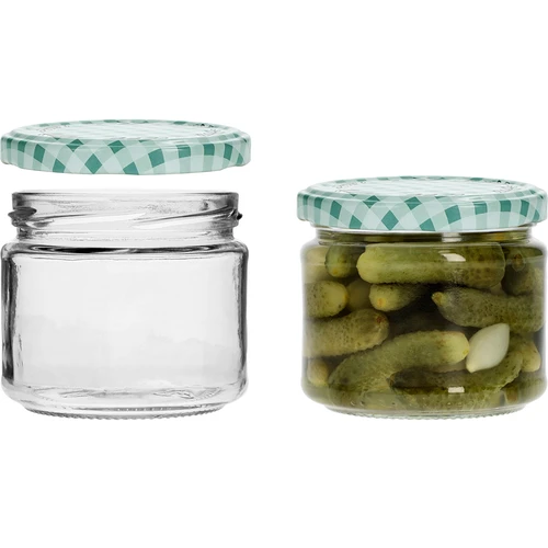 Alacsony, 330 ml-es befőttes üveg – színes TO 82/6 csavaros kupakkal, 6 db - 4