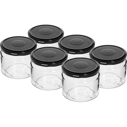 Alacsony 330 ml-es befőttesüveg - fekete fi 82/6 kupakkal, 6 db