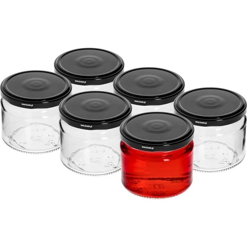 Alacsony 330 ml-es befőttesüveg - fekete fi 82/6 kupakkal, 6 db - 2