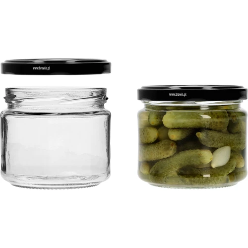 Alacsony 330 ml-es befőttesüveg - fekete fi 82/6 kupakkal, 6 db - 5