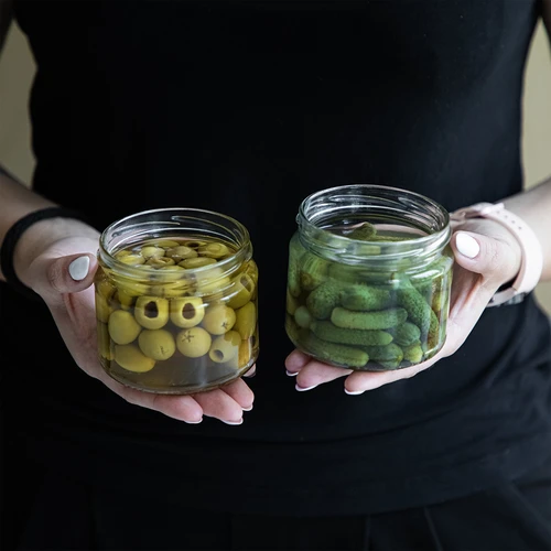 Alacsony 330 ml-es befőttesüveg - fekete fi 82/6 kupakkal, 6 db - 10