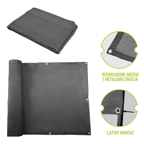 Árnyékoló háló (80%, 140 g/m²) 0,9x5 m, grafitszürke - 6