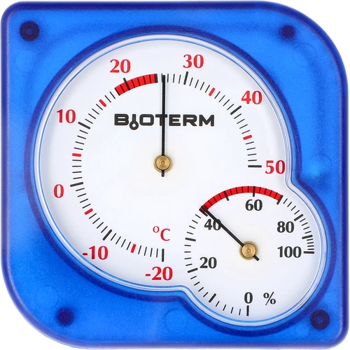 Beltéri bimetál hőmérő higrométerrel (-20 – +50 °C), kék