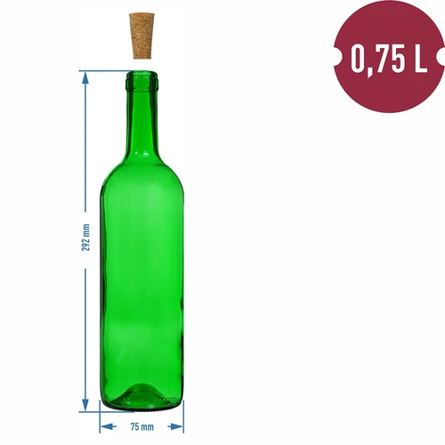 Borosüveg 0,75 l, zöld – zsugorcsomag, 8 db - 6