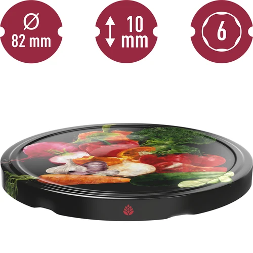 Csavaros tető fi82/6, zöldségek fekete alapon - 10 db - 3