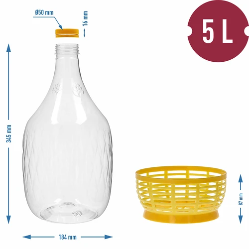 Dama 5 L PET demizson, csavaros kupakkal és kosárral - 6