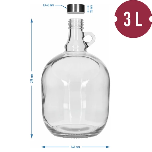 Dama demizson 3 L, 43 mm átmérőjű fém csavarókupakkal és fogantyúval - 5