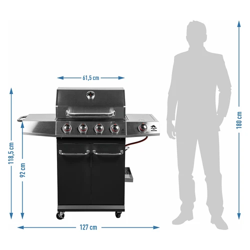 dragON BBQ101 gázgrill, 11,7 kW, fekete-ezüst - 10