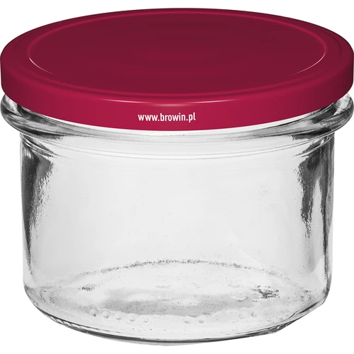 Egyenes falú 235 ml-es (fi82) befőttesüveg bordó csavaros tetővel, 6 db - 2