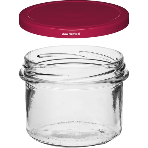 Egyenes falú 235 ml-es (fi82) befőttesüveg bordó csavaros tetővel, 6 db - 3