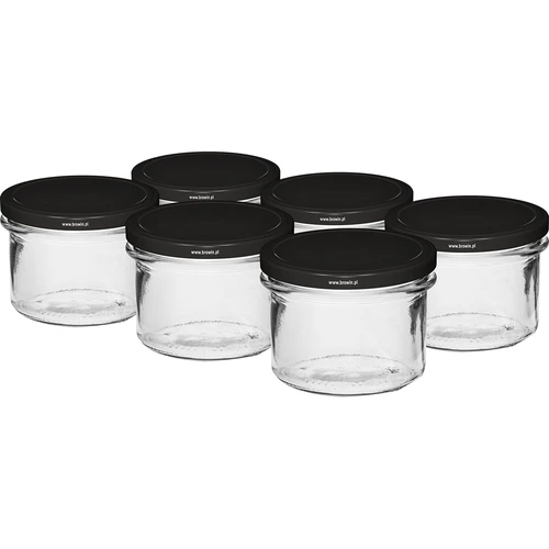 Egyenes falú 235 ml-es (fi82) befőttesüveg fekete kupakkal, 6 db