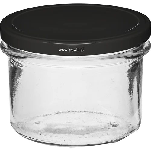 Egyenes falú 235 ml-es (fi82) befőttesüveg fekete kupakkal, 6 db - 2