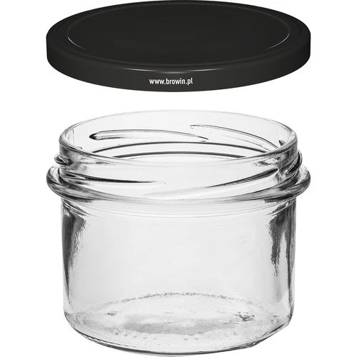 Egyenes falú 235 ml-es (fi82) befőttesüveg fekete kupakkal, 6 db - 3