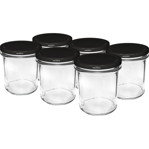 Egyenes falú 350 ml-es befőttesüveg fekete fi82-es csavaros tetővel - 6 db