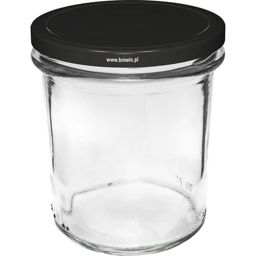 Egyenes falú 350 ml-es befőttesüveg fekete fi82-es csavaros tetővel - 6 db - 2