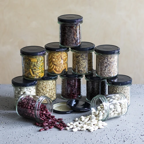 Egyenes falú 350 ml-es befőttesüveg fekete fi82-es csavaros tetővel - 6 db - 6