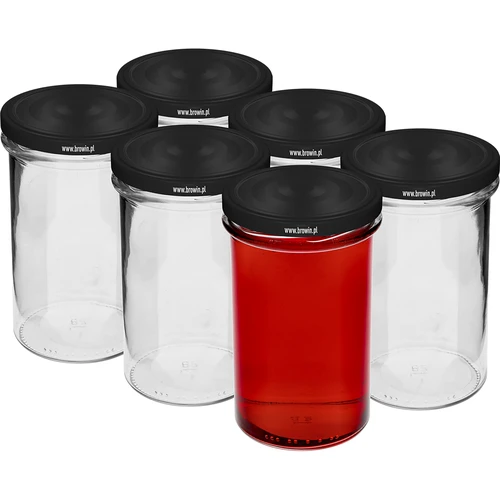 Egyenes falú befőttesüveg 545 ml (fi 82) - fekete csavaros tetővel, 6 db - 2