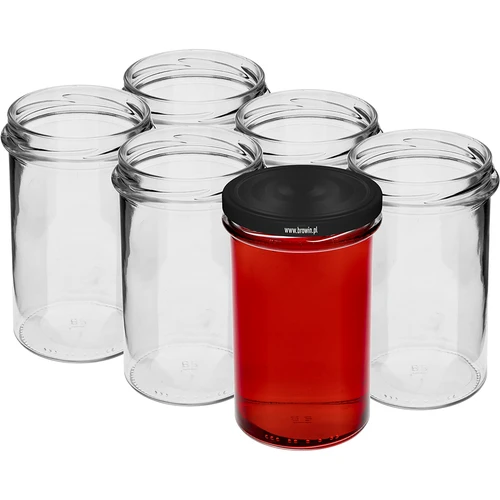 Egyenes falú befőttesüveg 545 ml (fi 82) - fekete csavaros tetővel, 6 db - 3