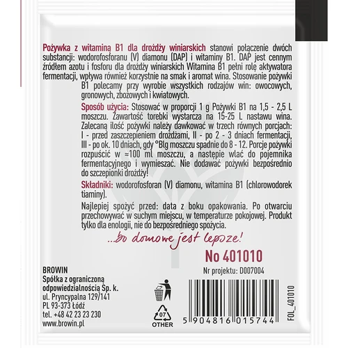 Élesztőtáp borhoz B1-vitaminnal, 10 g - 2