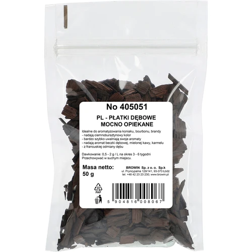 Erősen pörkölt tölgyfaforgács alkoholok aromásításához (whisky, bourbon, brandy, konyak, sör), 50 g - 2