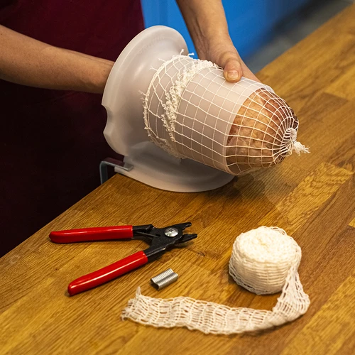 Fehér húsipari kötözőháló, 12,5 cm x 5 m, 220°C-ig hőálló - 3