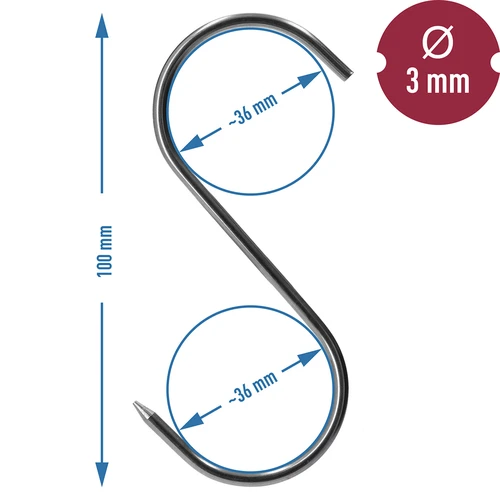 Füstölő horgok – S-alakú, kihegyezett, 3 mm x 100 mm, 5 db - 6