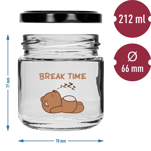 Gyermekeknek készült, twist-off, 212 ml-es üveg nyomattal és fi 66/4 csavaros tetővel, 6 db - 7
