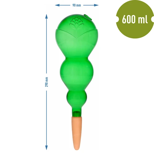 Háromszoros (háromkamrás) öntözőgömb, átlátszó zöld, kerámia tüskével, 600ml - 5