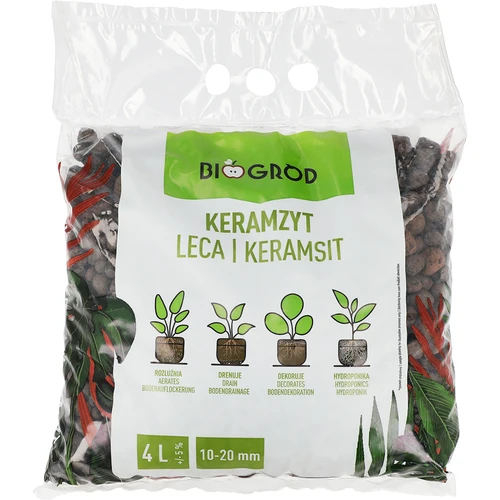 Keramizit cserepes növényekhez, kertészethez és üvegbe zárt minierdőkhöz, 10–20 mm, 4 l