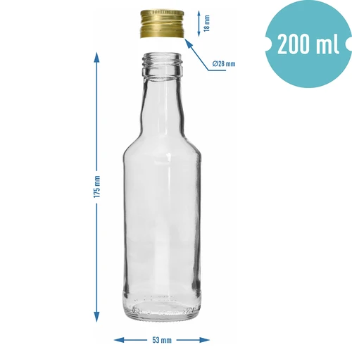 Monopolowa típusú palack 200 ml, arany színű csavarzárral (28 mm), 1 db - 5