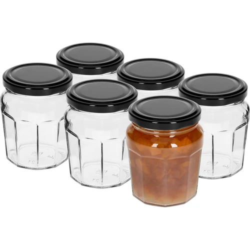Konfitűra 230 ml-es befőttesüveg fekete fi63/4 csavaros tetővel - 6 db - 2